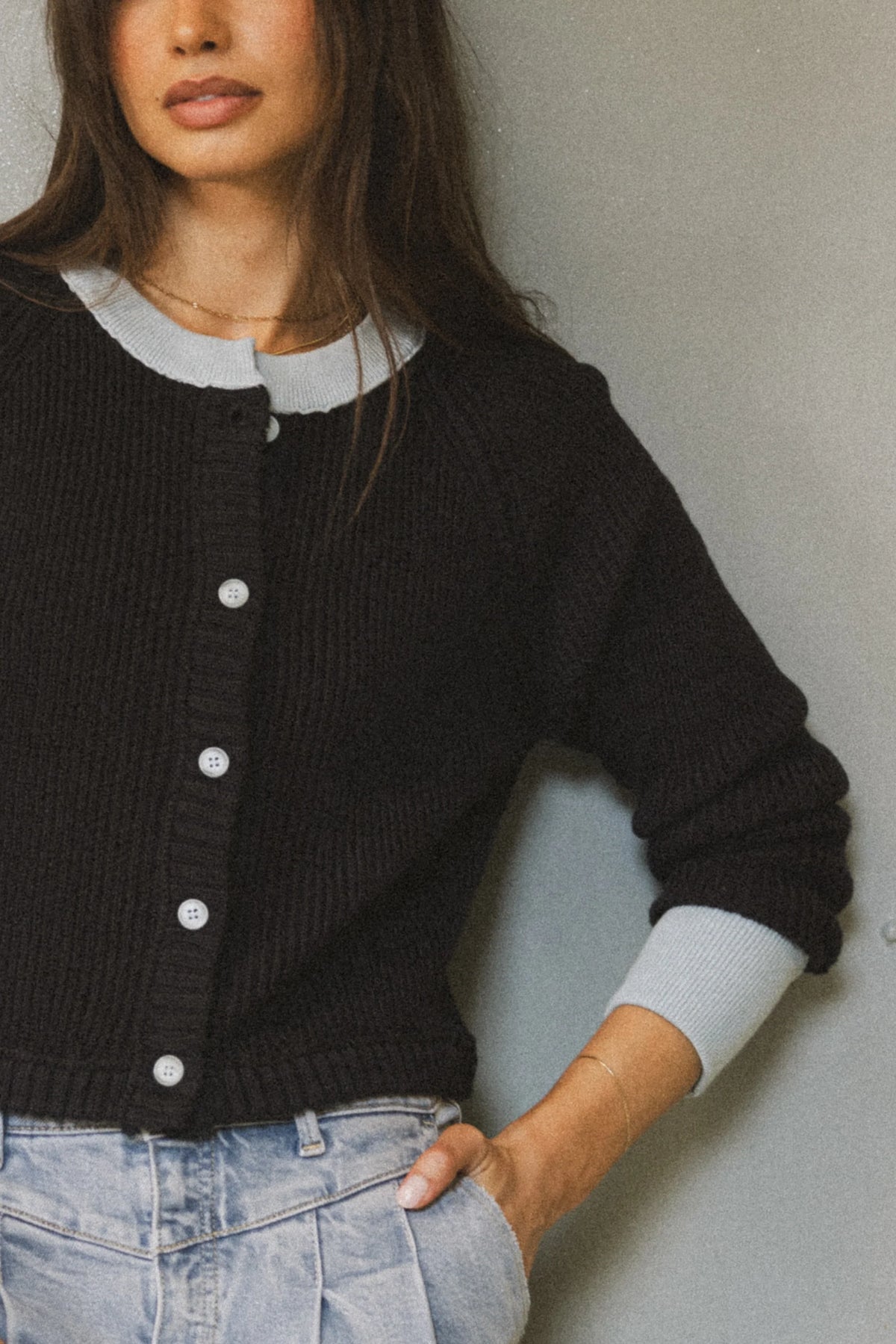 Ella Contrast Cardigan in Navy FINAL SALE