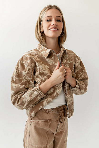 Kellie Floral Bomber Jacket in Camel FINAL SALE
