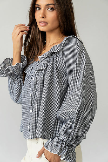 Ayla Gingham Blouse in Black