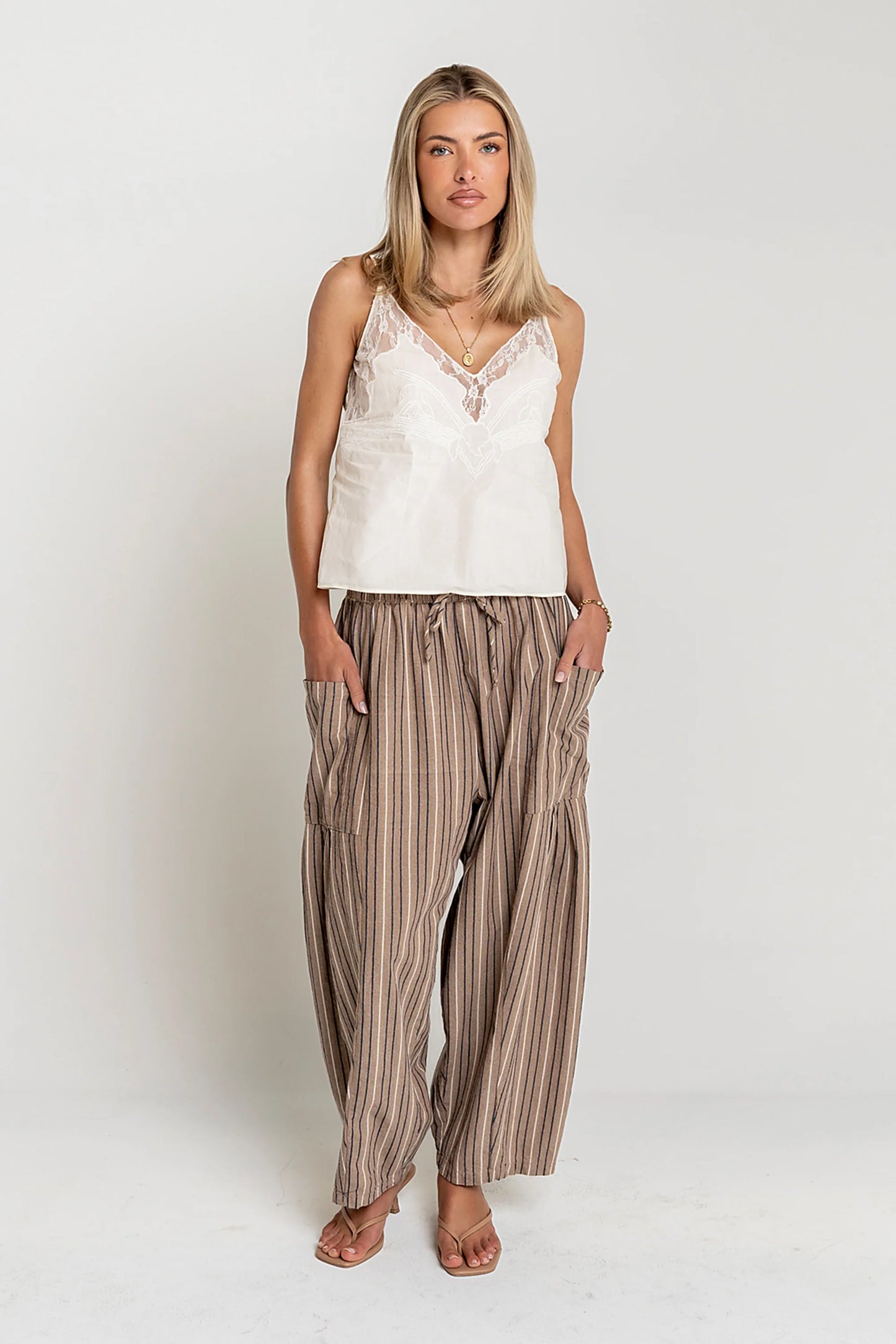 Lana Embroidered Tank Top in Cream