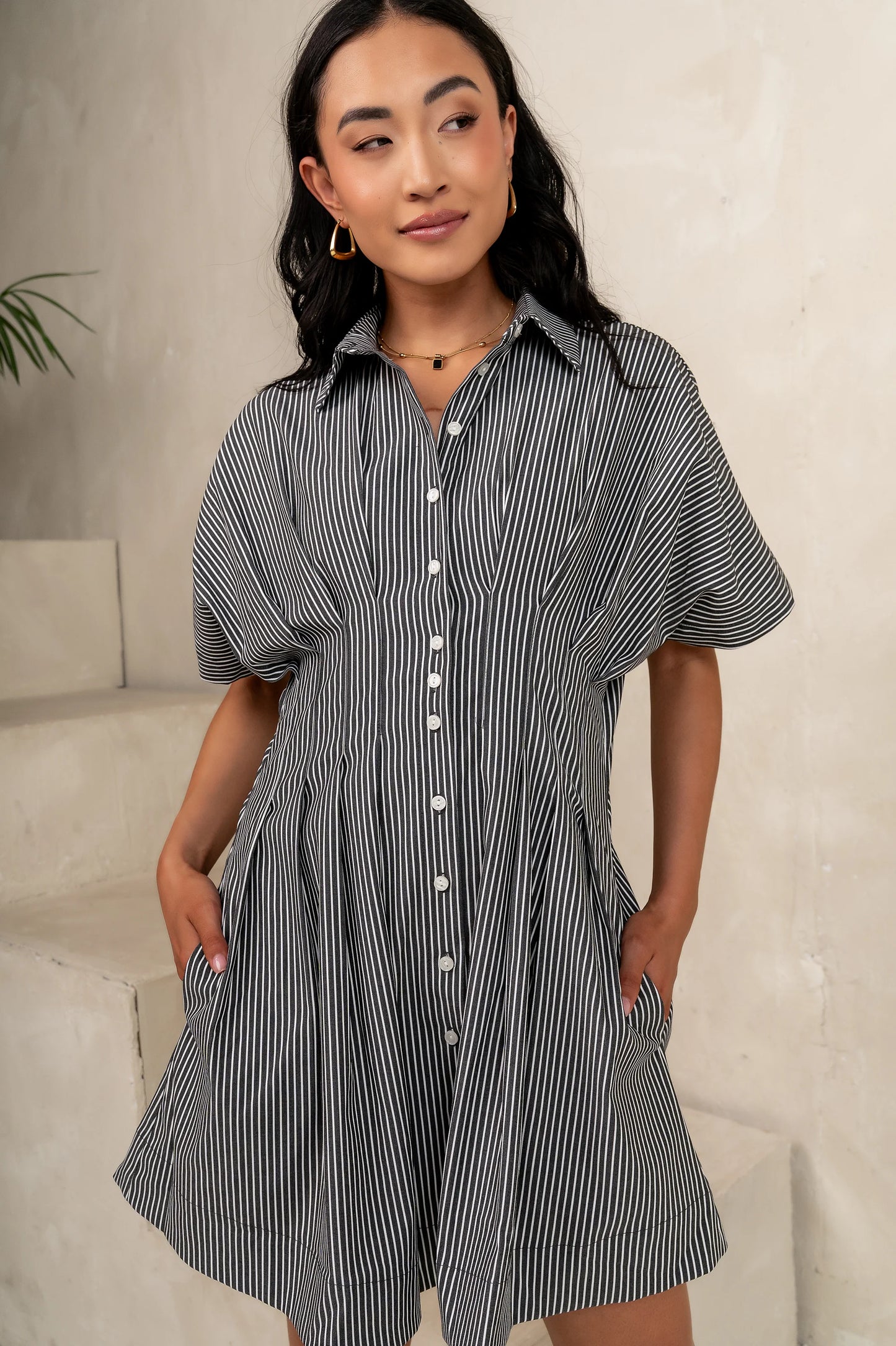 Erica Button Front Mini Dress in Grey FINAL SALE