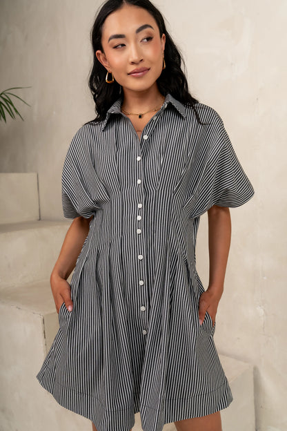 Erica Button Front Mini Dress in Grey FINAL SALE