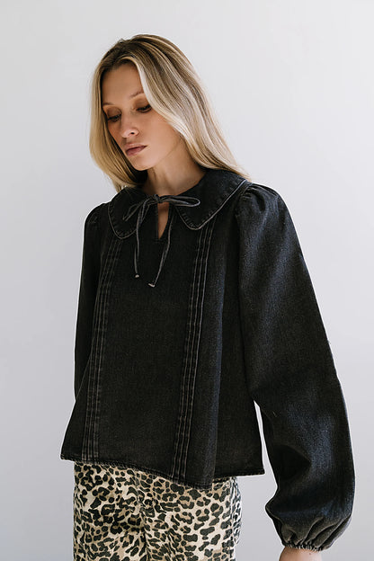 Monique Pleated Blouse in Black