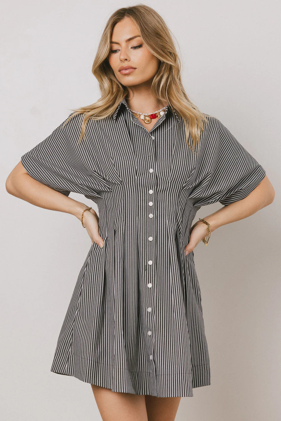 Erica Button Front Mini Dress in Grey FINAL SALE