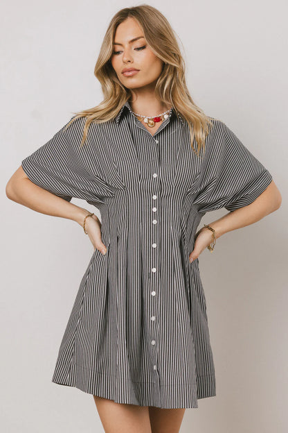 Erica Button Front Mini Dress in Grey FINAL SALE