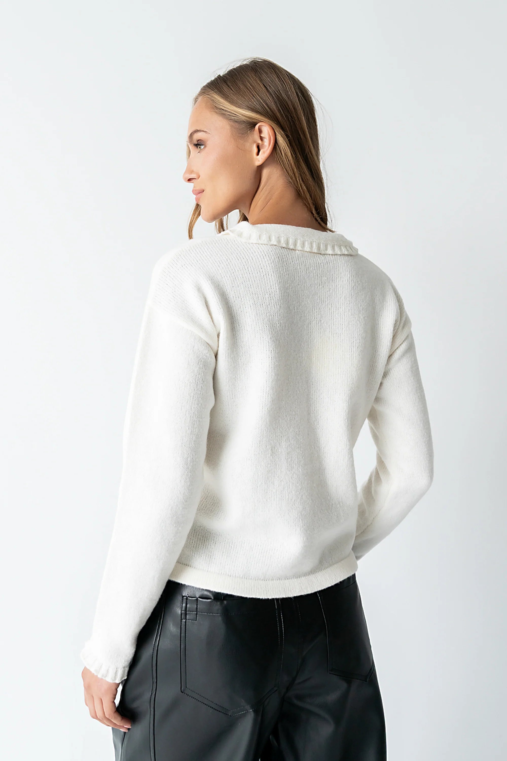 Trixie Ruffled Cardigan in Ivory