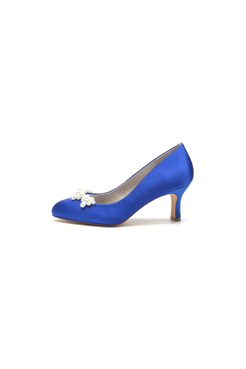 Round Toe Pearl Chunky Heels
