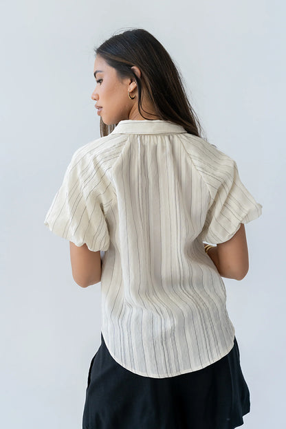 London Striped Button Up in Cream
