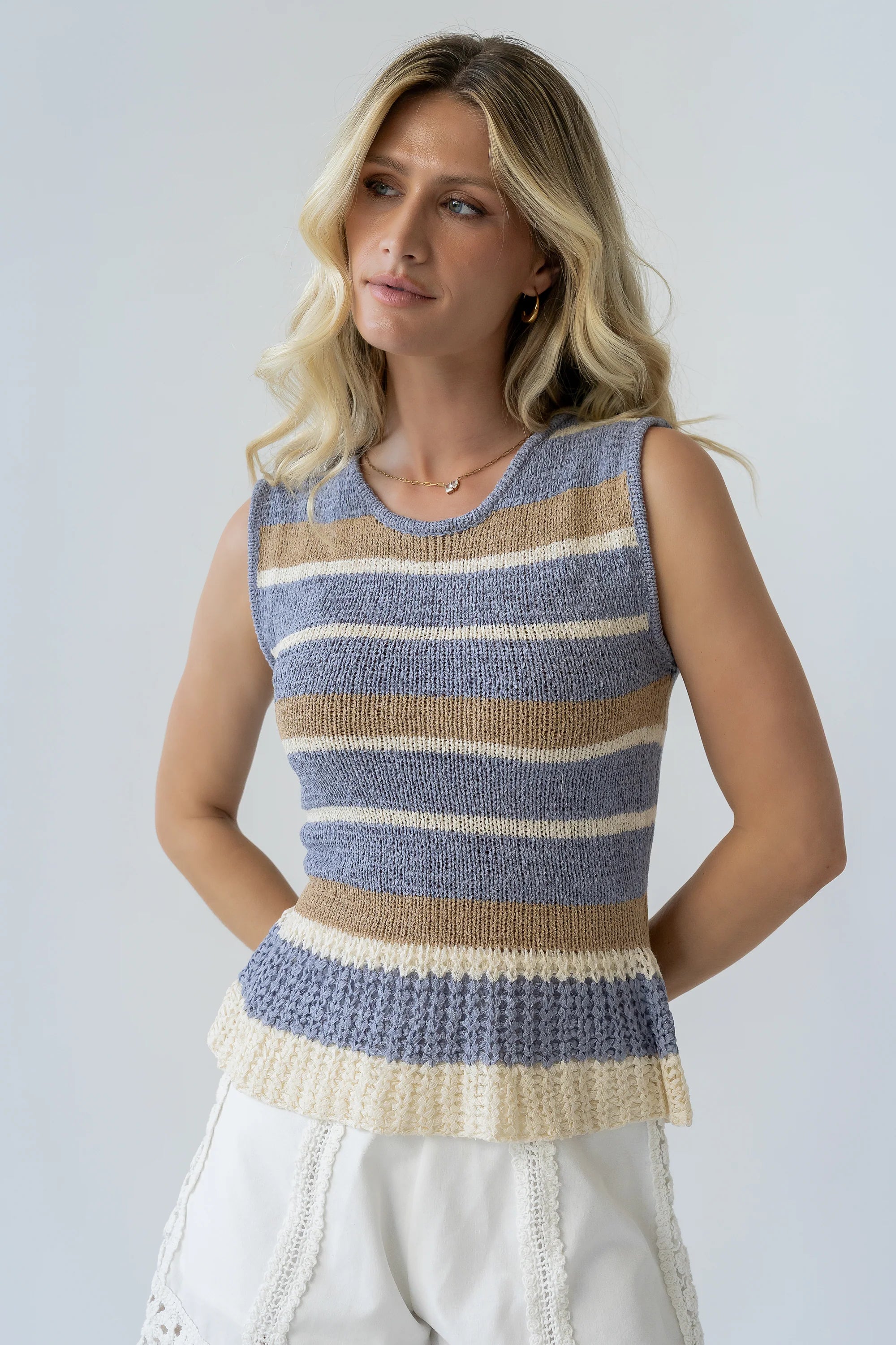 Tessa Striped Top in Dusty Blue
