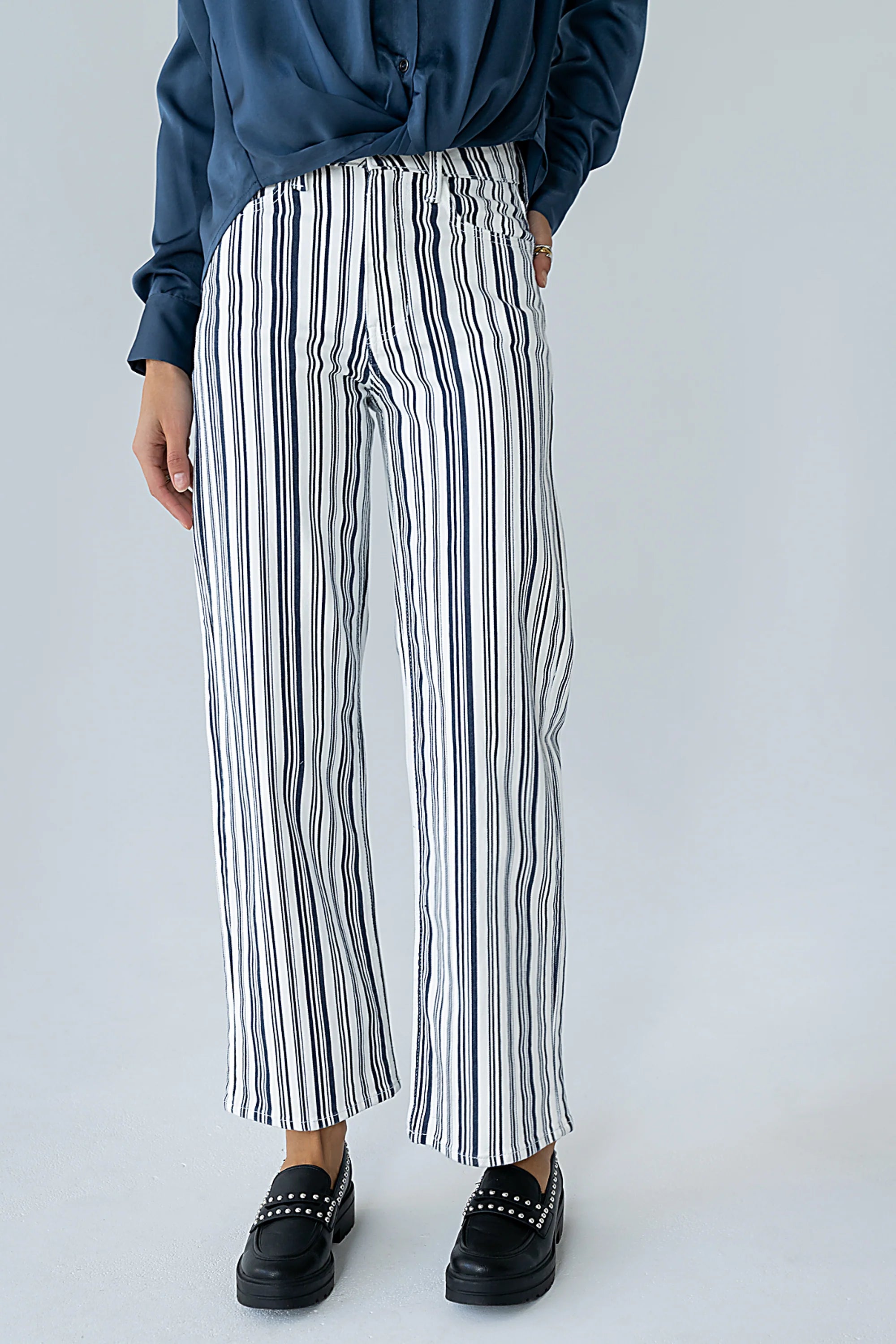 Kimmie Striped Straight Leg Jeans