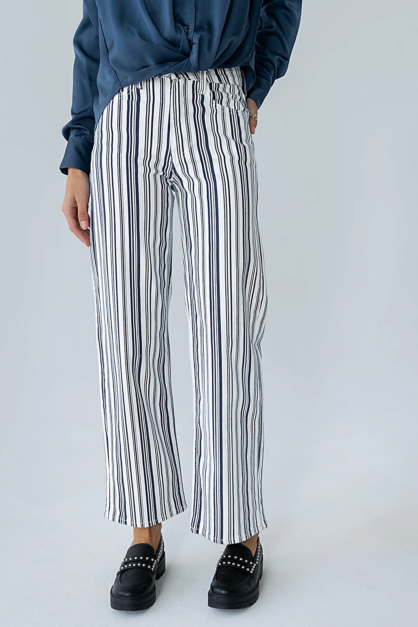 Kimmie Striped Straight Leg Jeans