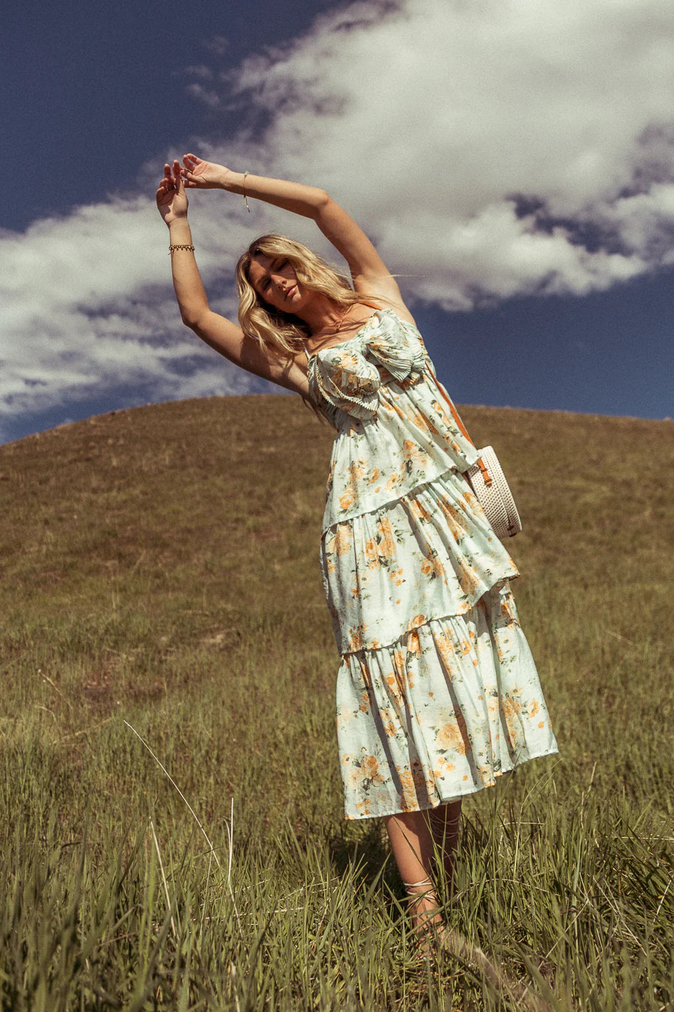 Ava Floral Midi Dress in Sage FINAL SALE