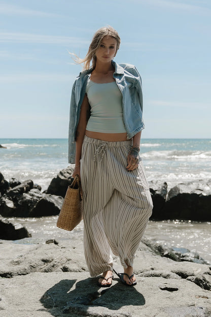 Colleen Striped Baggy Pants in Natural