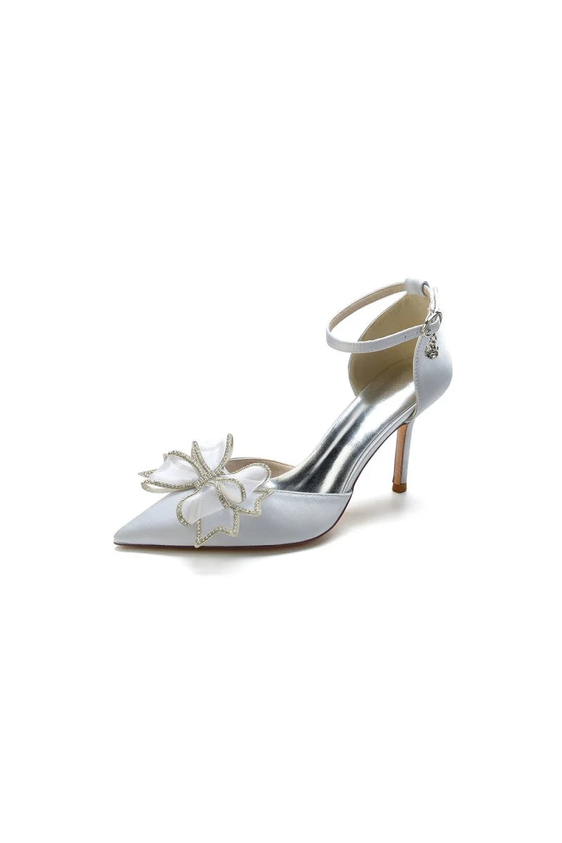 Pointed Toe Bow Stiletto Ankle Strap High Heels