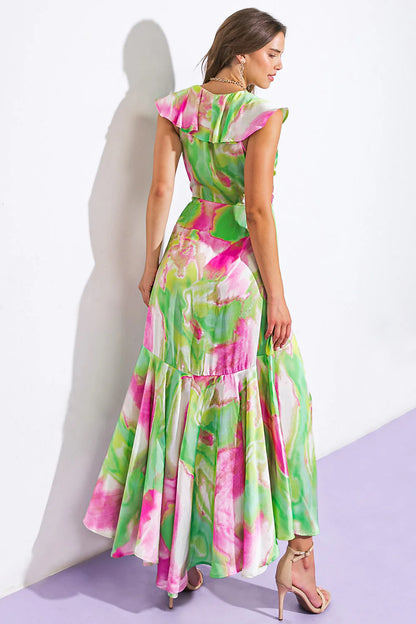 LA BABE SATIN WRAP STYLE MAXI DRESS