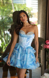 26444 Ava Presley Corset Mini Dress with Watercolor Print