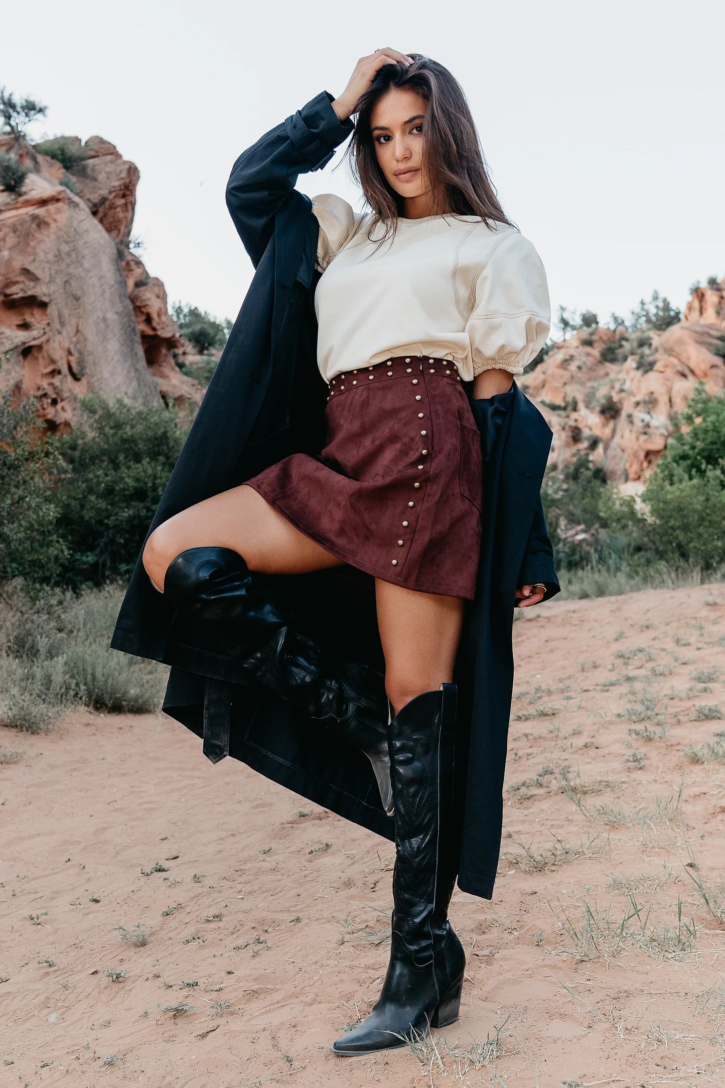 Kori Studded Mini Skirt in Burgundy FINAL SALE