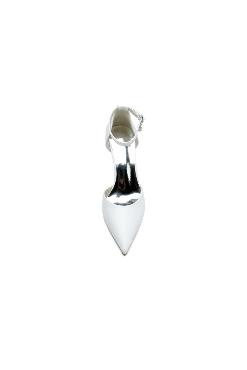 Pointed Toe Sexy Ankle Strap White Satin Wedding Shoes