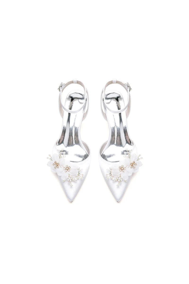 Elegant Ankle Strap Pointed Toe High Heels with Rhinestone Flower