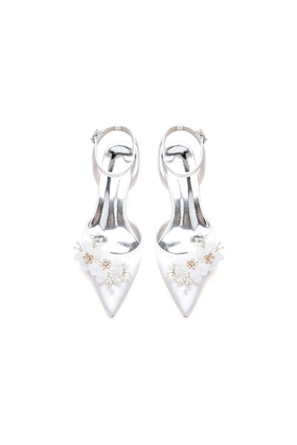 Elegant Ankle Strap Pointed Toe High Heels with Rhinestone Flower