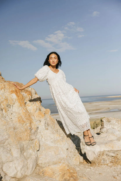 Devon Eyelet Lace Maxi Dress in Ivory FINAL SALE