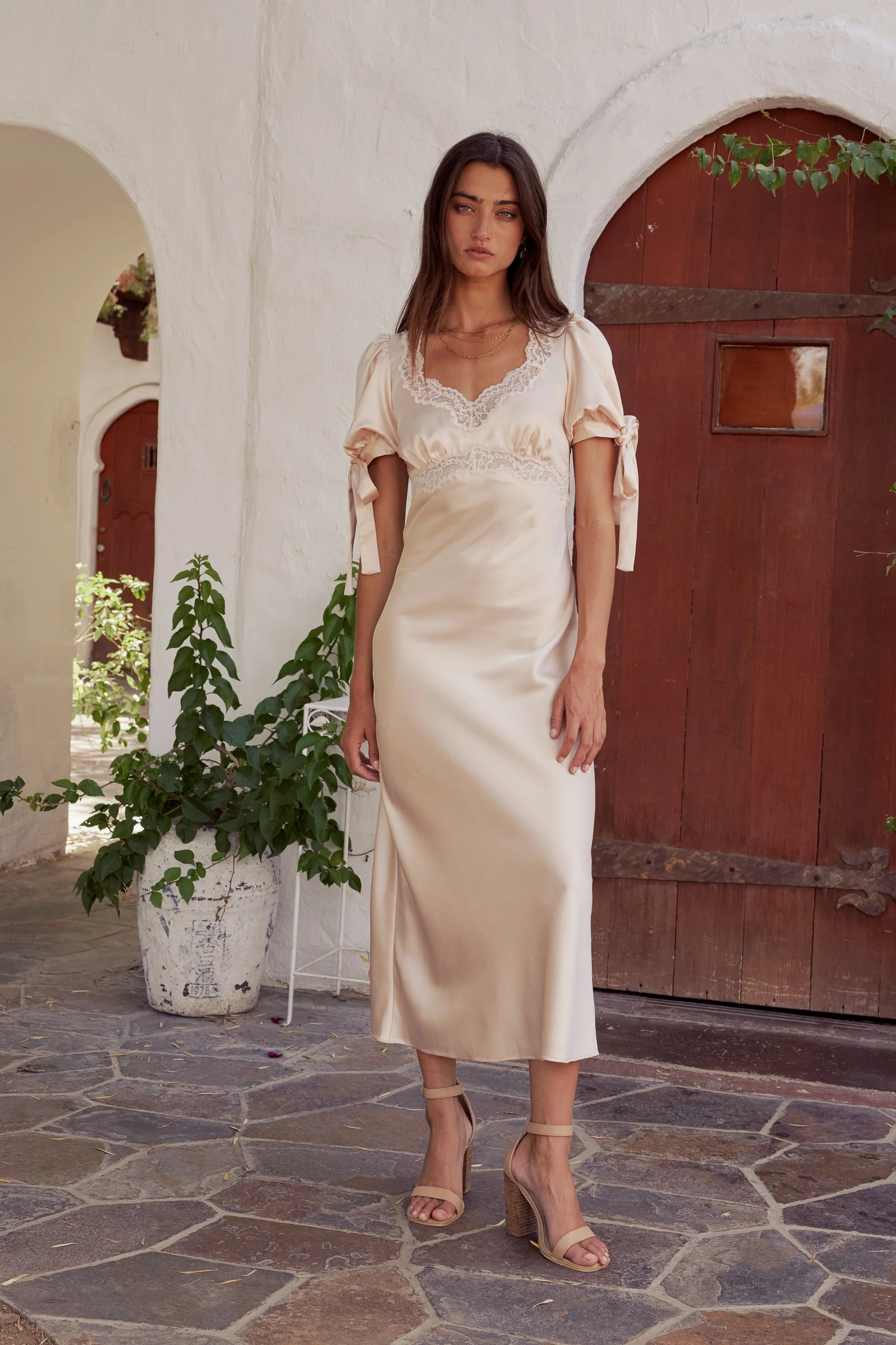 Amanda Lace Trim Maxi Dress in Blush FINAL SALE
