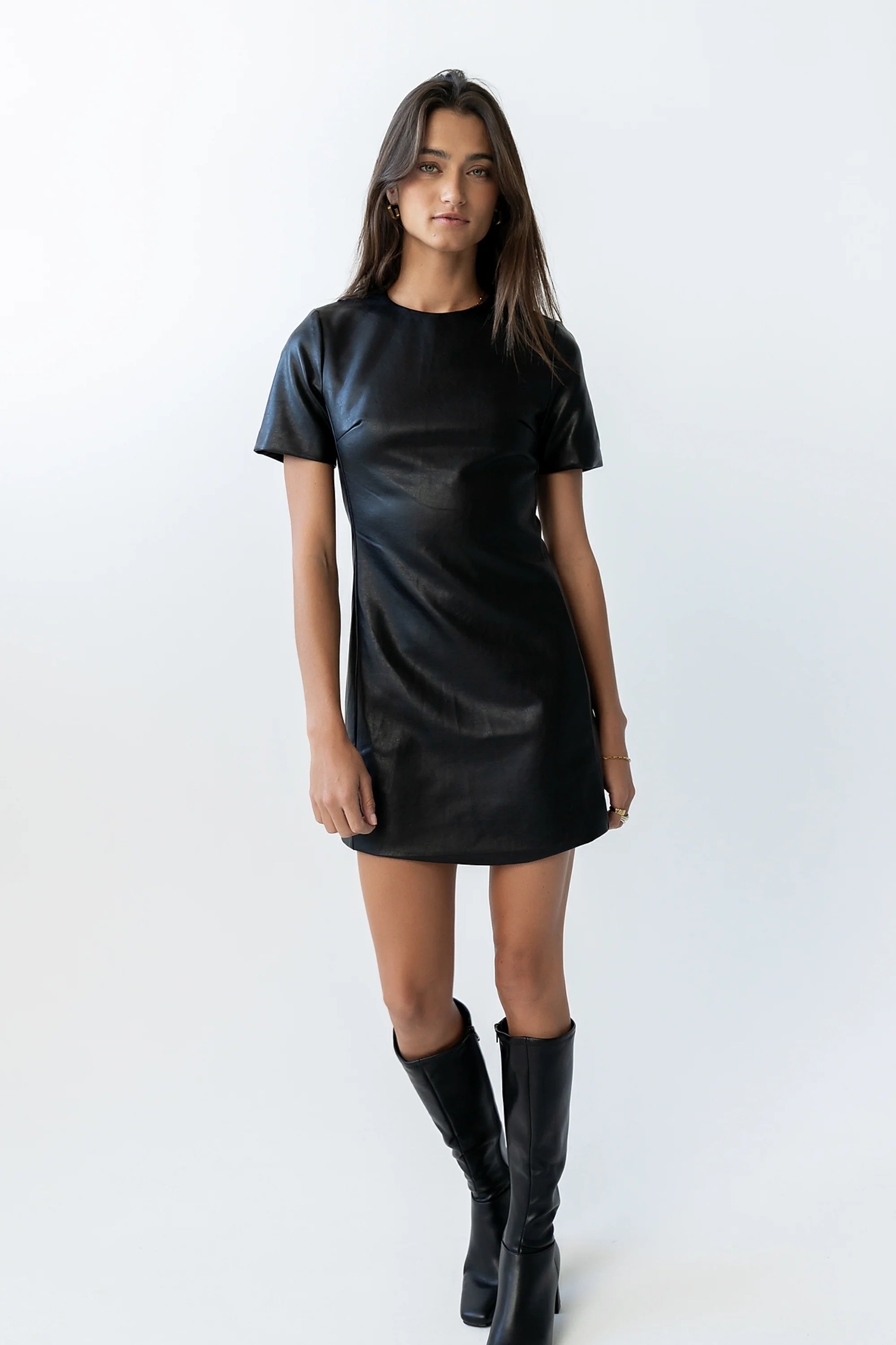 Moxie Vegan Leather Mini Dress in Black FINAL SALE