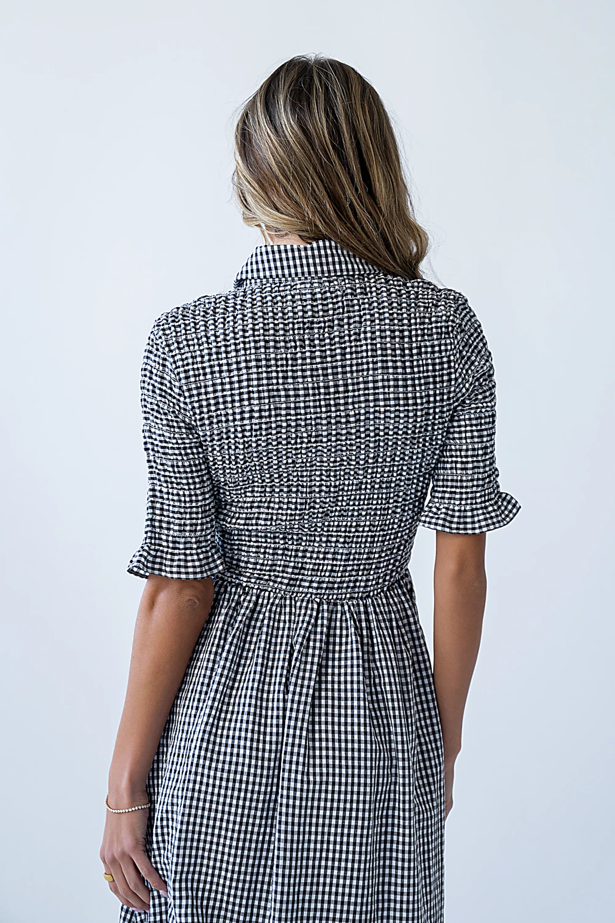 Jonas Gingham Midi Dress in Black