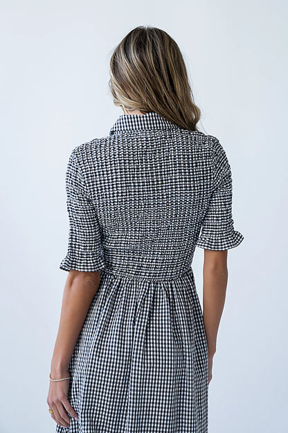 Jonas Gingham Midi Dress in Black