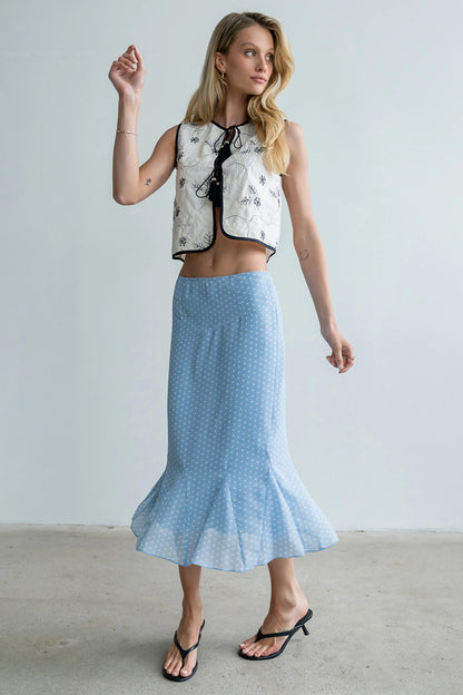Gigi Polka Dot Midi Skirt in Blue