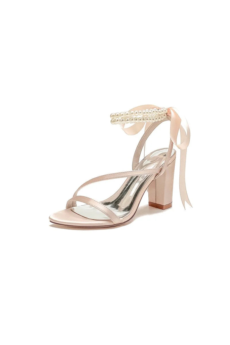 Pearl Open Toe Ankle Strap High Heels