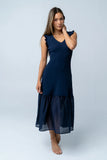 Lara Ribbed Midi Dress in Navy