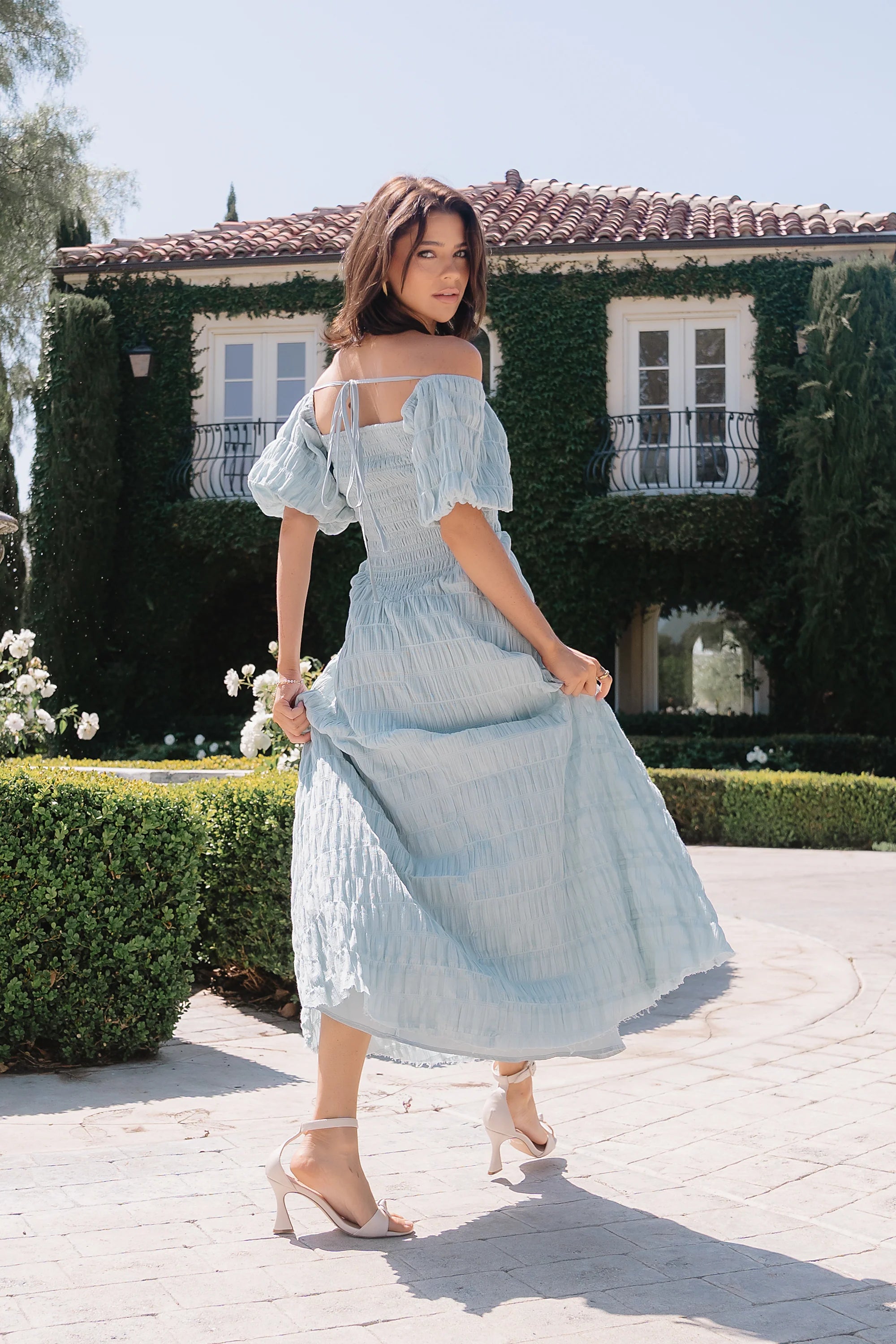 Beckie Smocked Maxi Dress in Blue