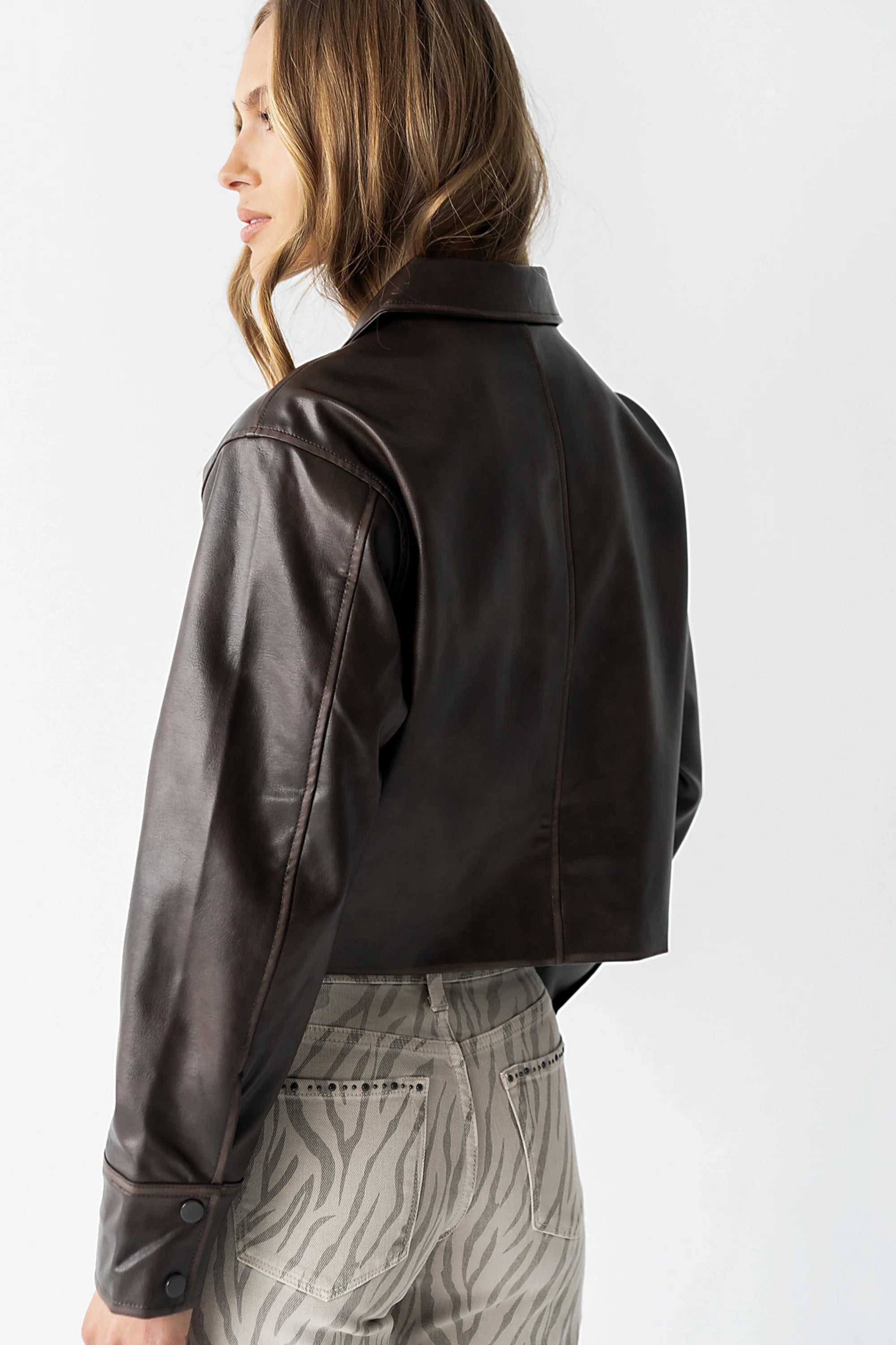 Jaymie Vegan Leather Jacket in Brown