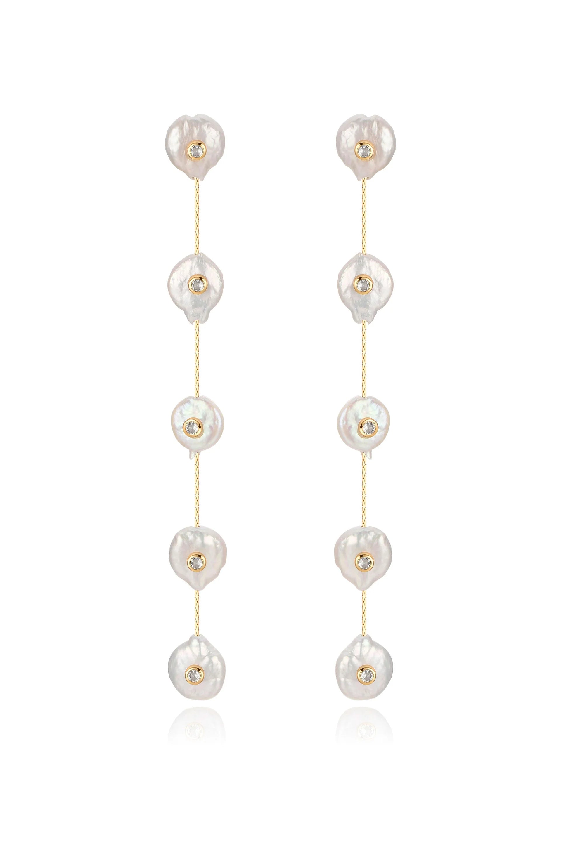 Falling Pearl and Crystal Dotted Drop Earrings