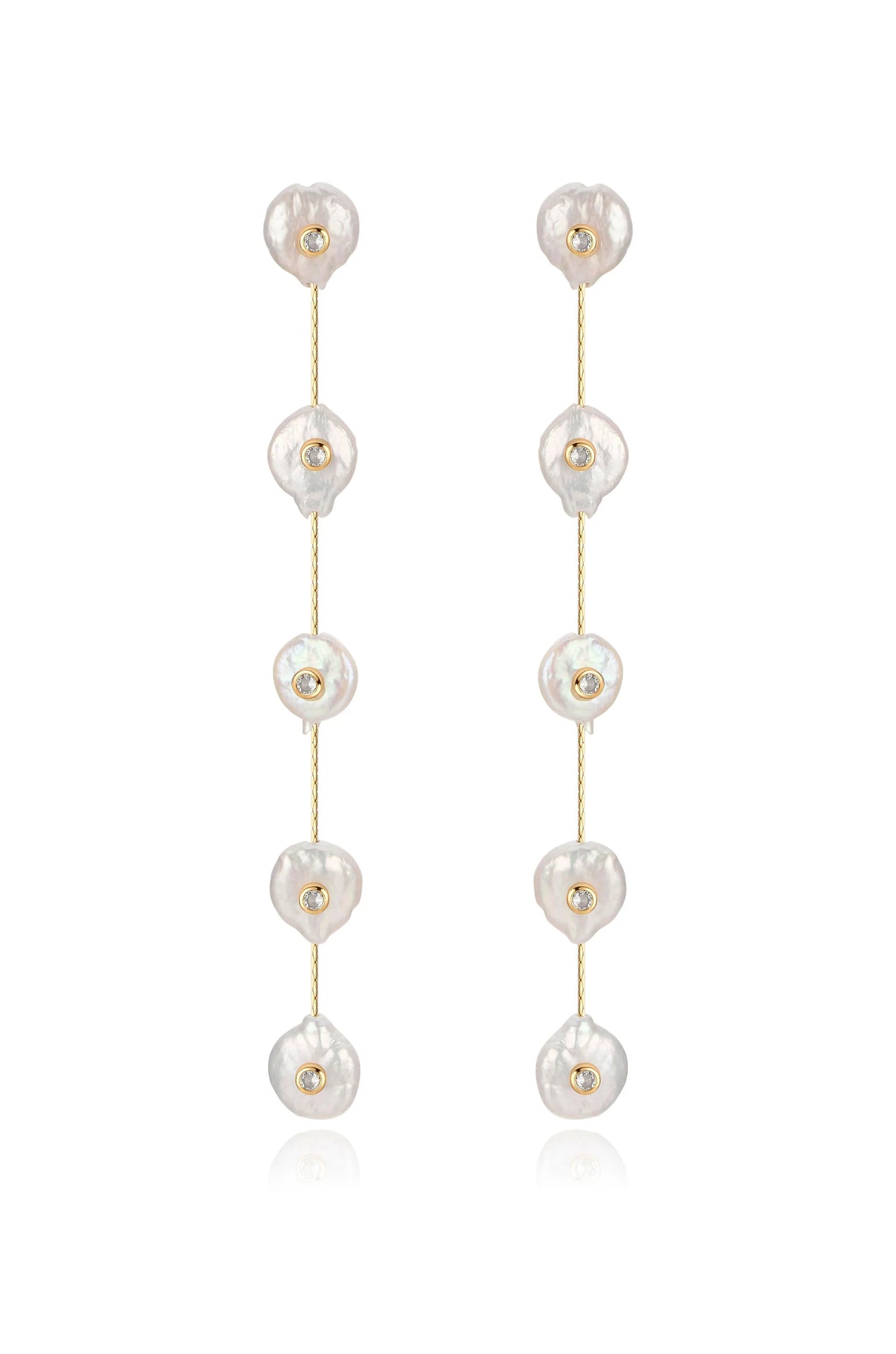 Falling Pearl and Crystal Dotted Drop Earrings