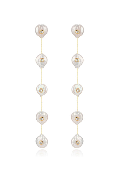 Falling Pearl and Crystal Dotted Drop Earrings