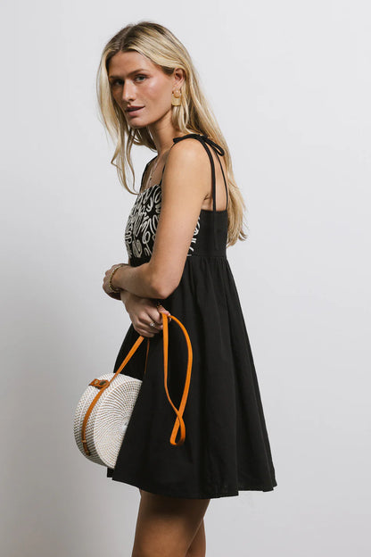 Abstract Embroidered Mini Dress in Black FINAL SALE
