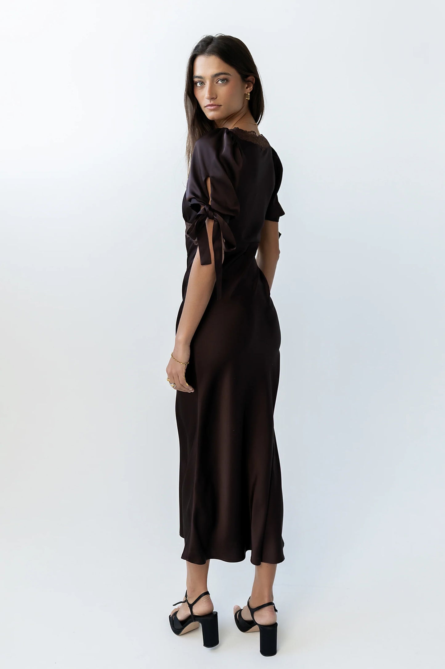 Amanda Lace Trim Maxi Dress in Brown
