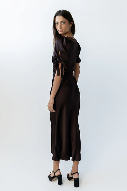 Amanda Lace Trim Maxi Dress in Brown