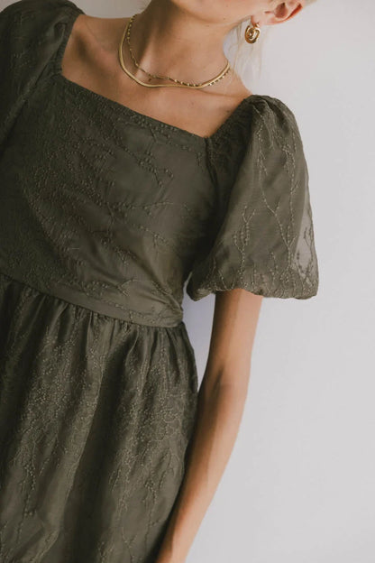 Karrie Embroidered Midi Dress in Olive FINAL SALE