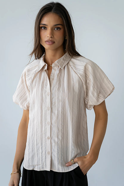 London Striped Button Up in Peach
