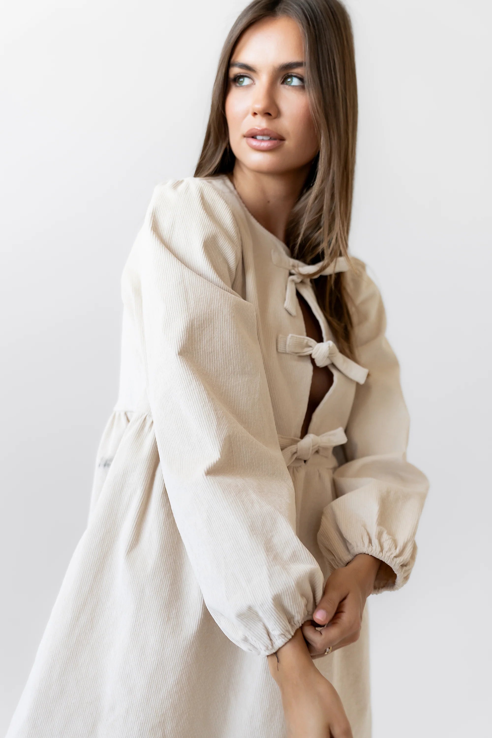 Tyler Peplum Mini Dress in Ivory Corduroy FINAL SALE