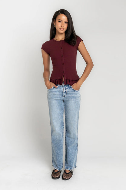 Misha Ruffle Top in Burgundy