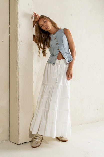 Mira Maxi Skirt in White FINAL SALE