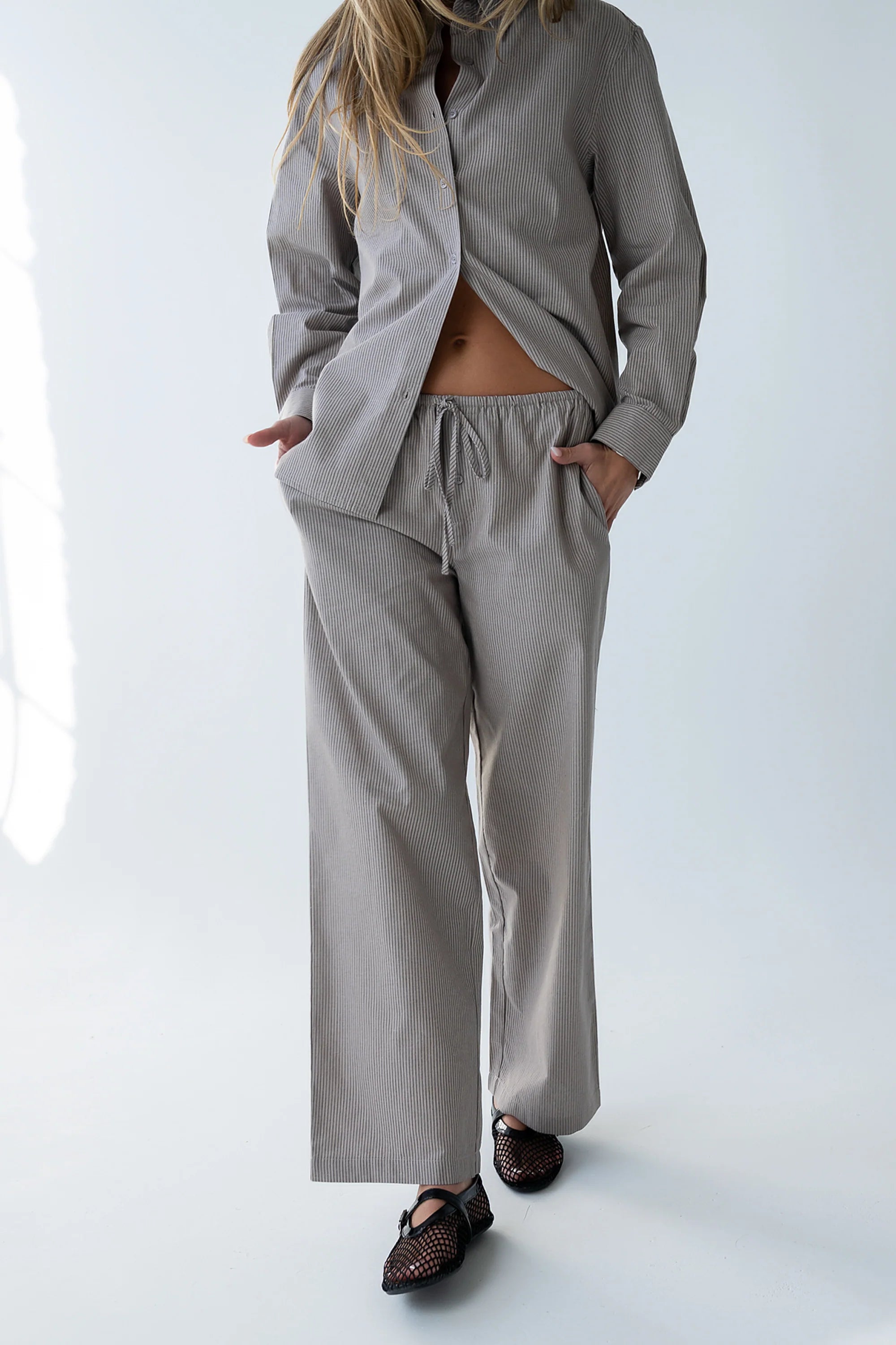 Hailey Striped Baggy Pants in Beige