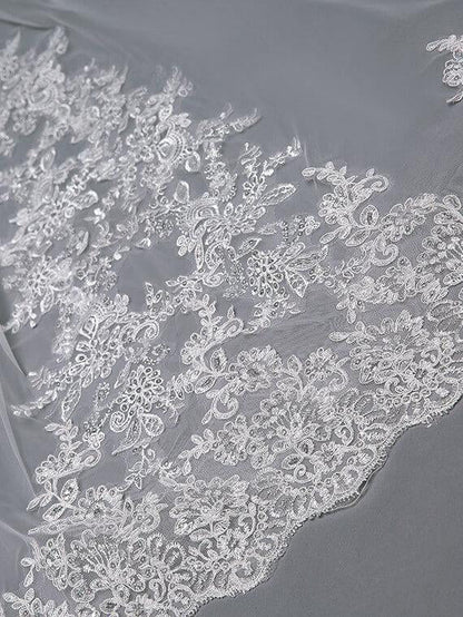 Ivory Lace Cathedral Veil with Blusher Long Wedding Veil