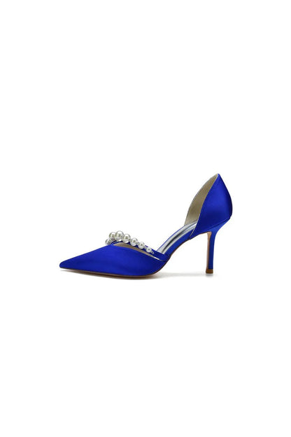 Pearl Strap Pointed Toe Satin High Heels