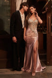 EMBER GOWN FITTED CRYSTAL SATIN BODYCON DRESS