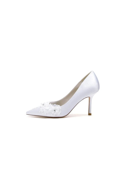 White Wedding Shoes Stiletto Heel Satin With Lace